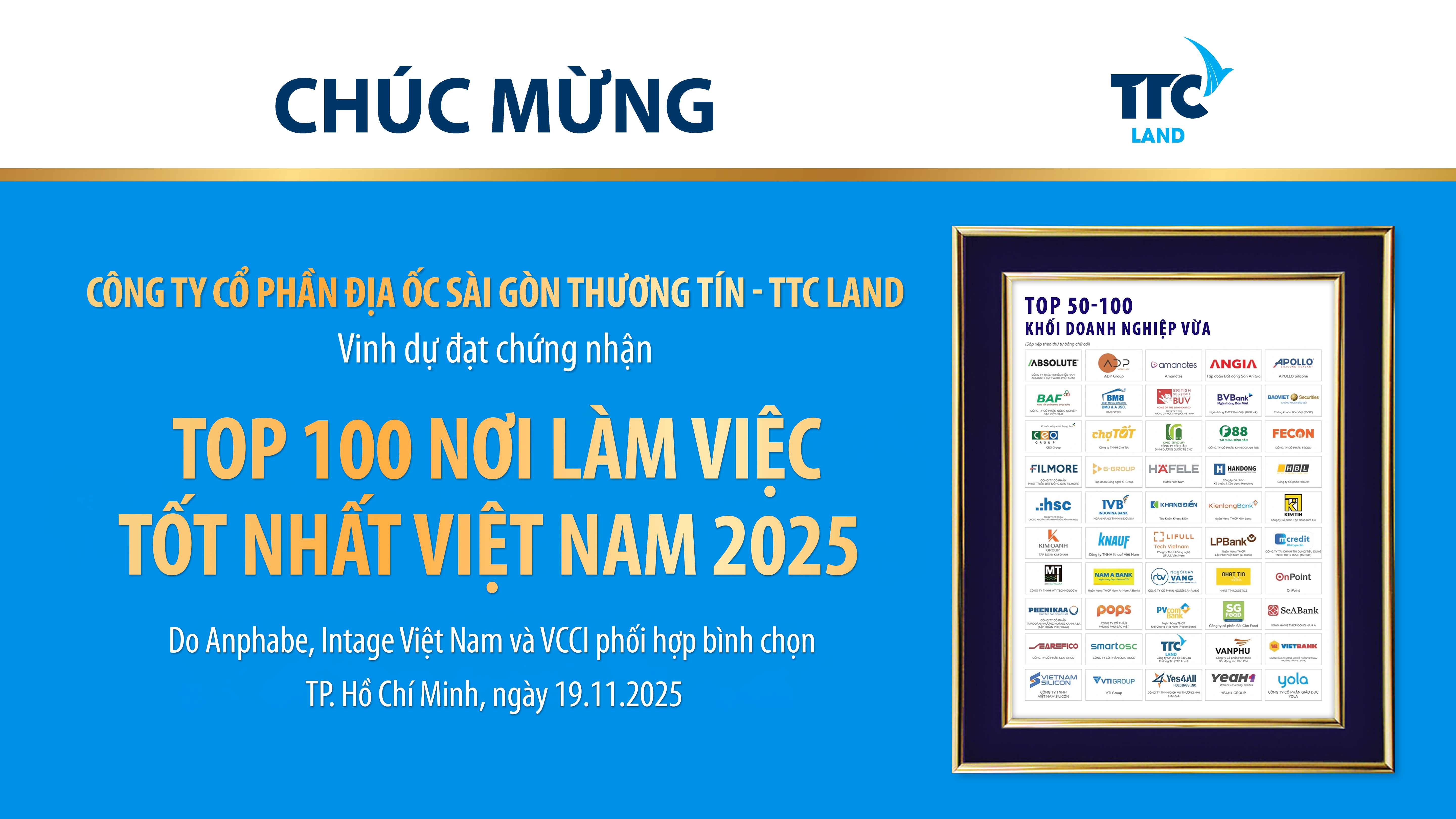 🎉🎉🎉𝐓𝐓𝐂 𝐋𝐚𝐧𝐝 thuộc Top 100 nơi làm việc tốt nhất Việt Nam năm 2025 Khối Doanh nghiệp Vừa