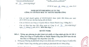 Nghị quyết HĐQT vv thông qua việc phát hành trái phiếu và Bản công bố thông tin phát hành trái phiếu năm 2019.